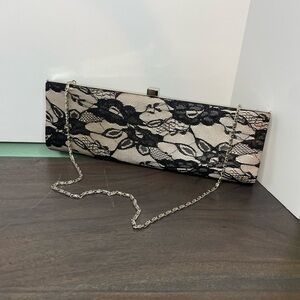 Jessica‎ McClintock Vintage Black and Cream Clutch with Silver Chain